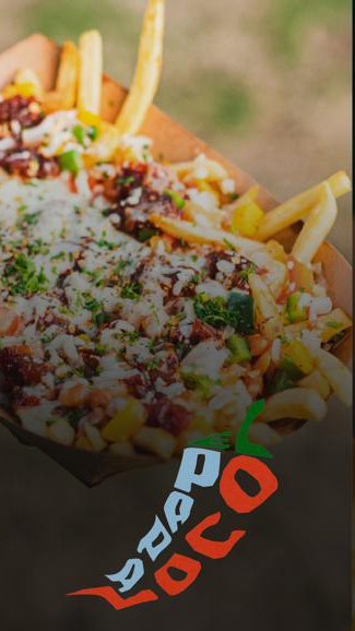 El Papa Loco: Mexican loaded fries, with the El Papa Loco chilli logo